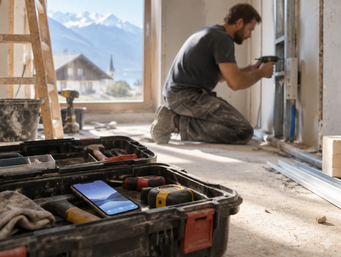 Tradesperson on site, the phone is in the toolbox